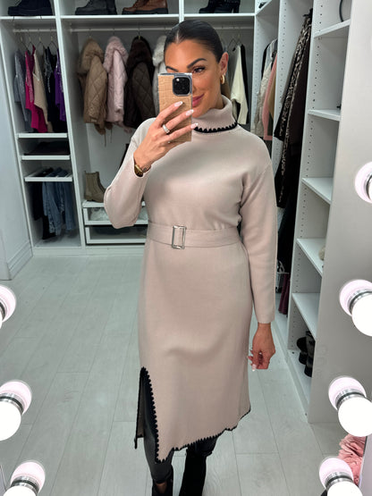 Celeste Stitch Detail Belted Jumper Dress
