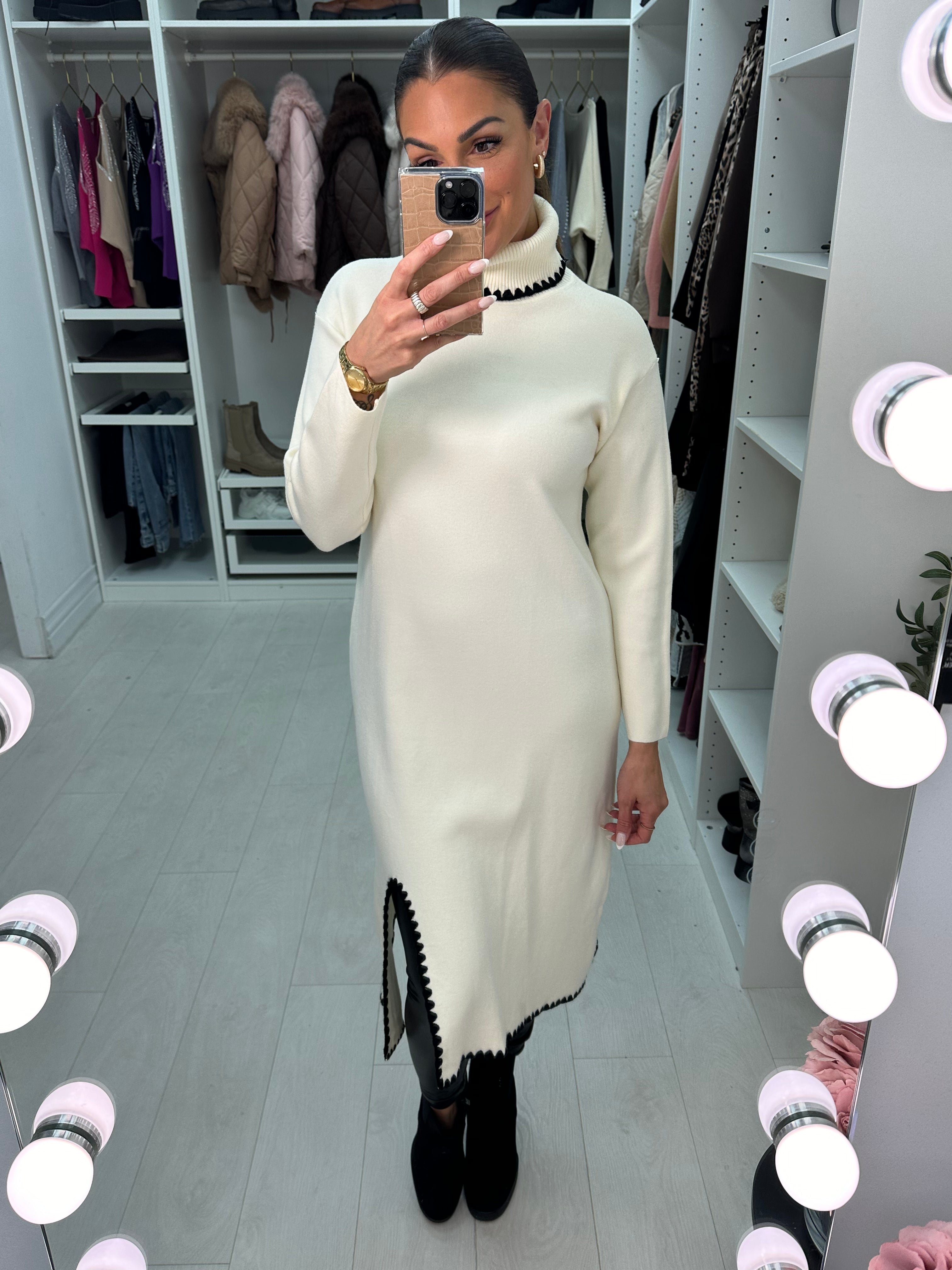 Celeste Stitch Detail Belted Jumper Dress