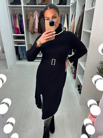 Celeste Stitch Detail Belted Jumper Dress