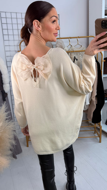 Madeline Plain V Neck Bow Back Jumper