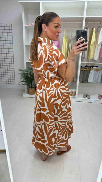 Lysandra Abstract Print Tie Front Maxi Dress