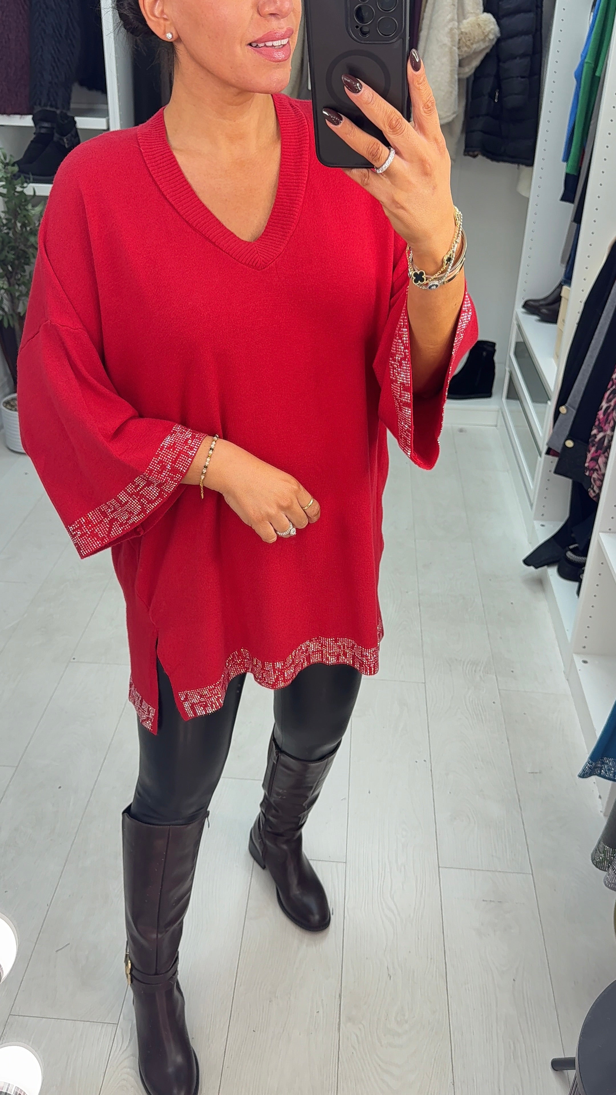 Janet Diamante Trim V-neck Jumper