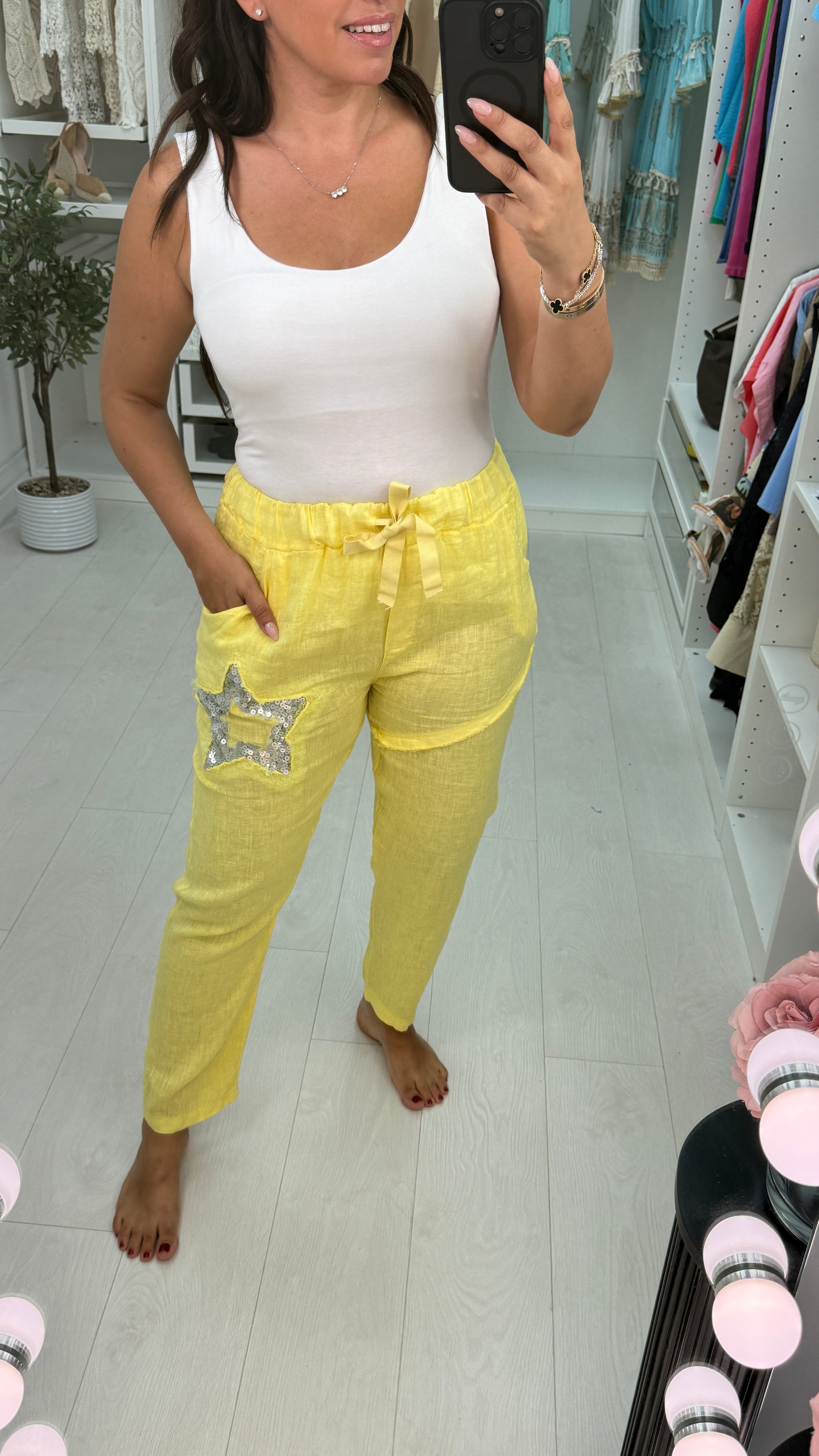 Annalou Plain Sequin Star Detailed Linen Trousers