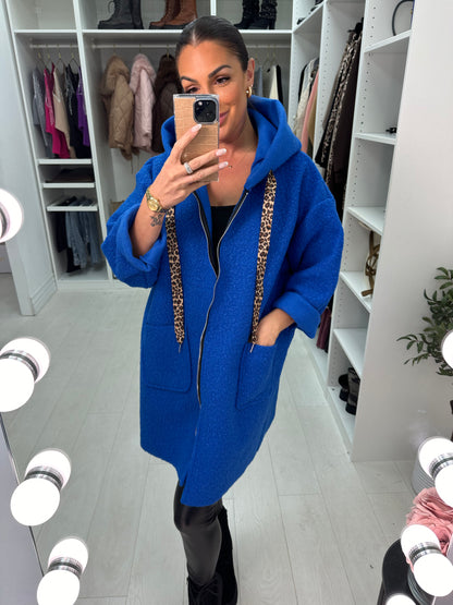 Lindsey Boucle Hooded Leopard Detail Jacket