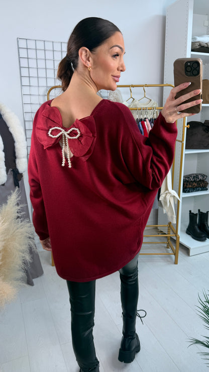 Madeline Plain V Neck Bow Back Jumper