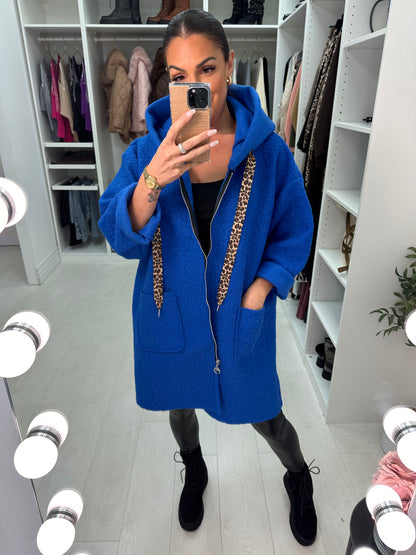 Lindsey Boucle Hooded Leopard Detail Jacket