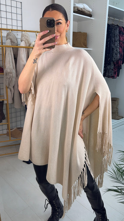 Ava Ribbed Asymmetric Poncho
