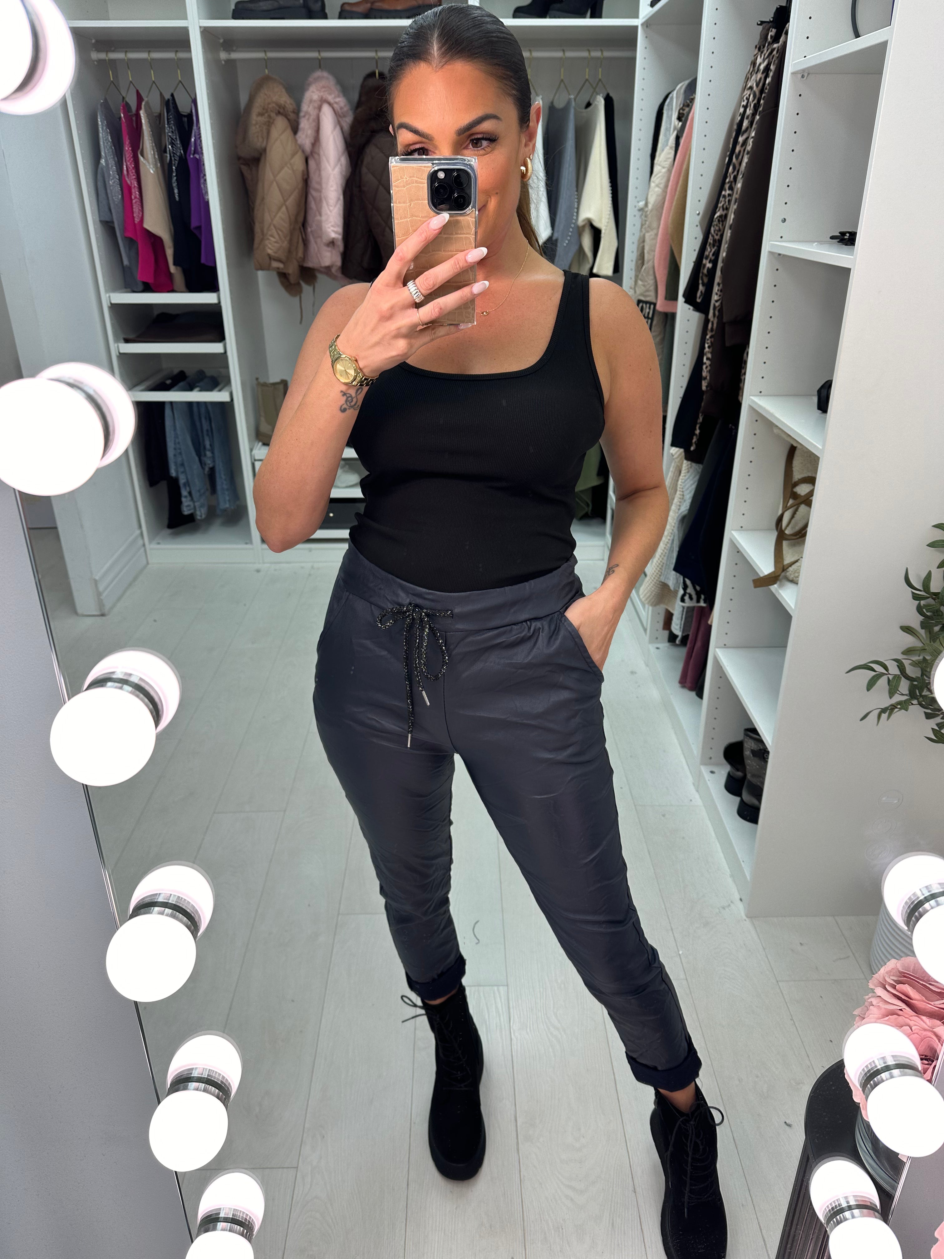 Otila Faux Leather Creased Effect Joggers