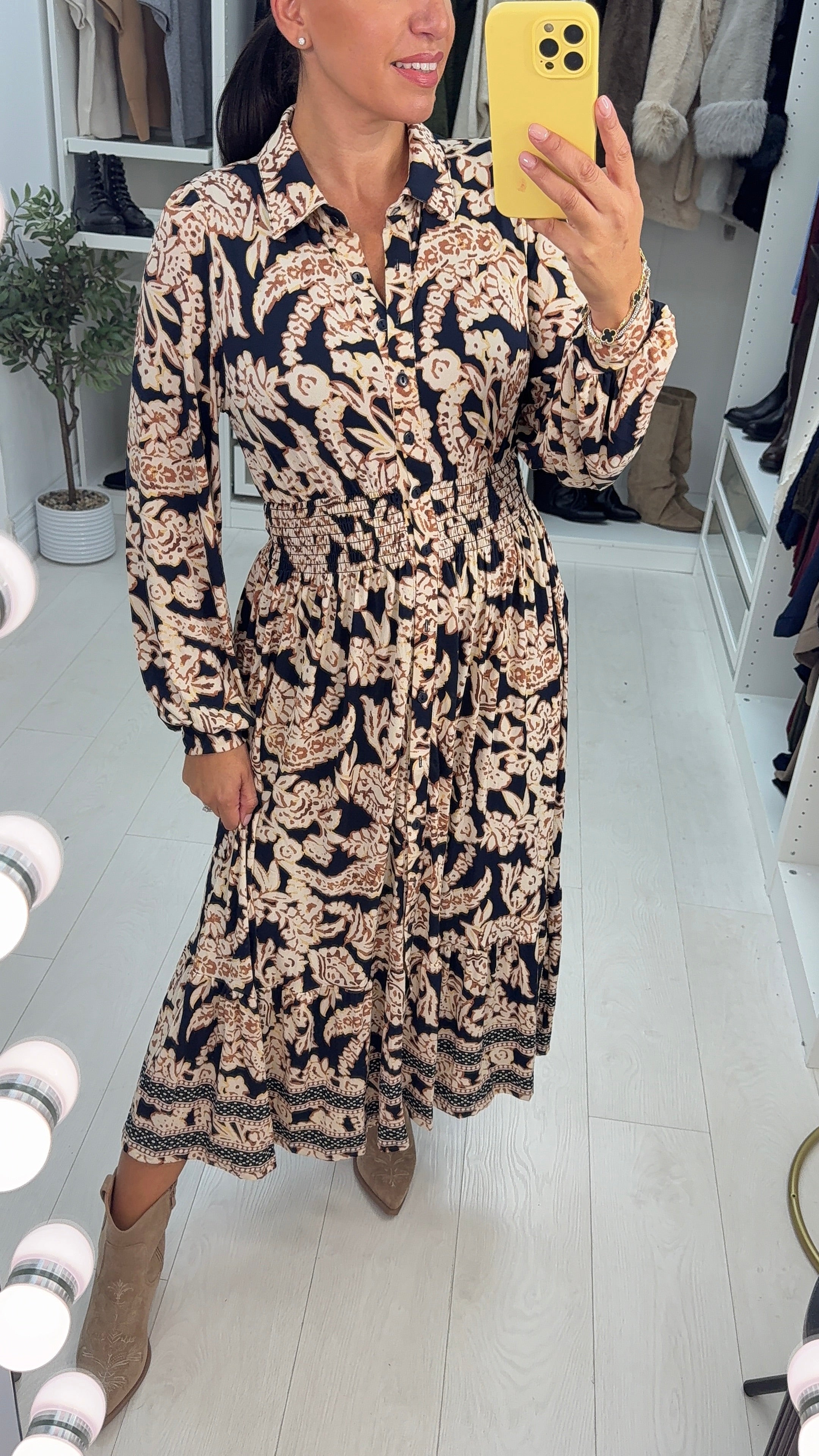 Sabina Floral Print Shirred Waist Magic Maxi Dress