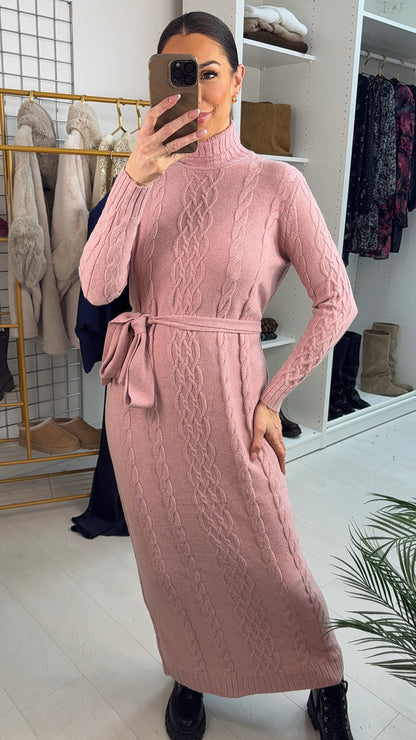 Nerida Cable Detail Belted Maxi Jumper Dress