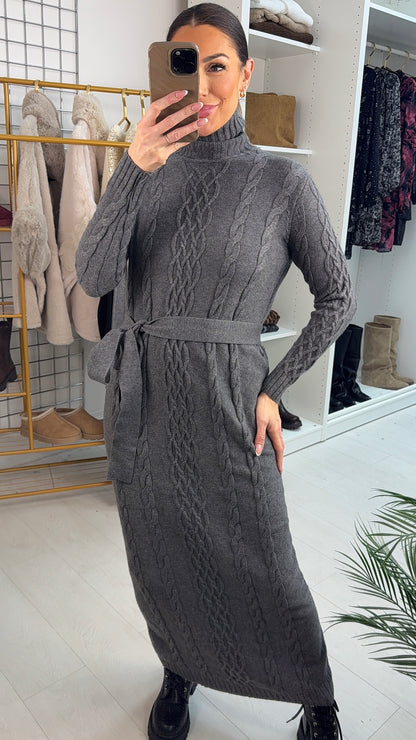 Nerida Cable Detail Belted Maxi Jumper Dress