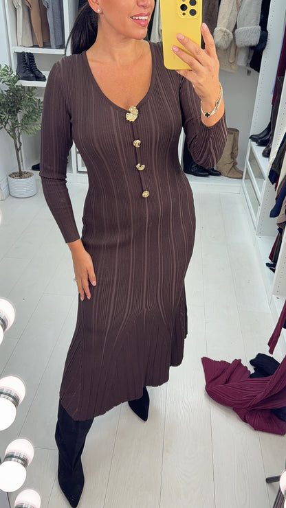 Emiliana V Neck Ribbed Knit Maxi Dress