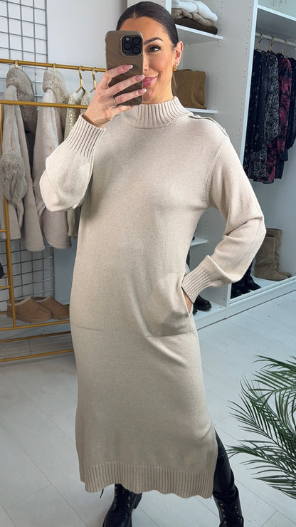 Keliah Plain Heart Embellished Sleeve Jumper Dress