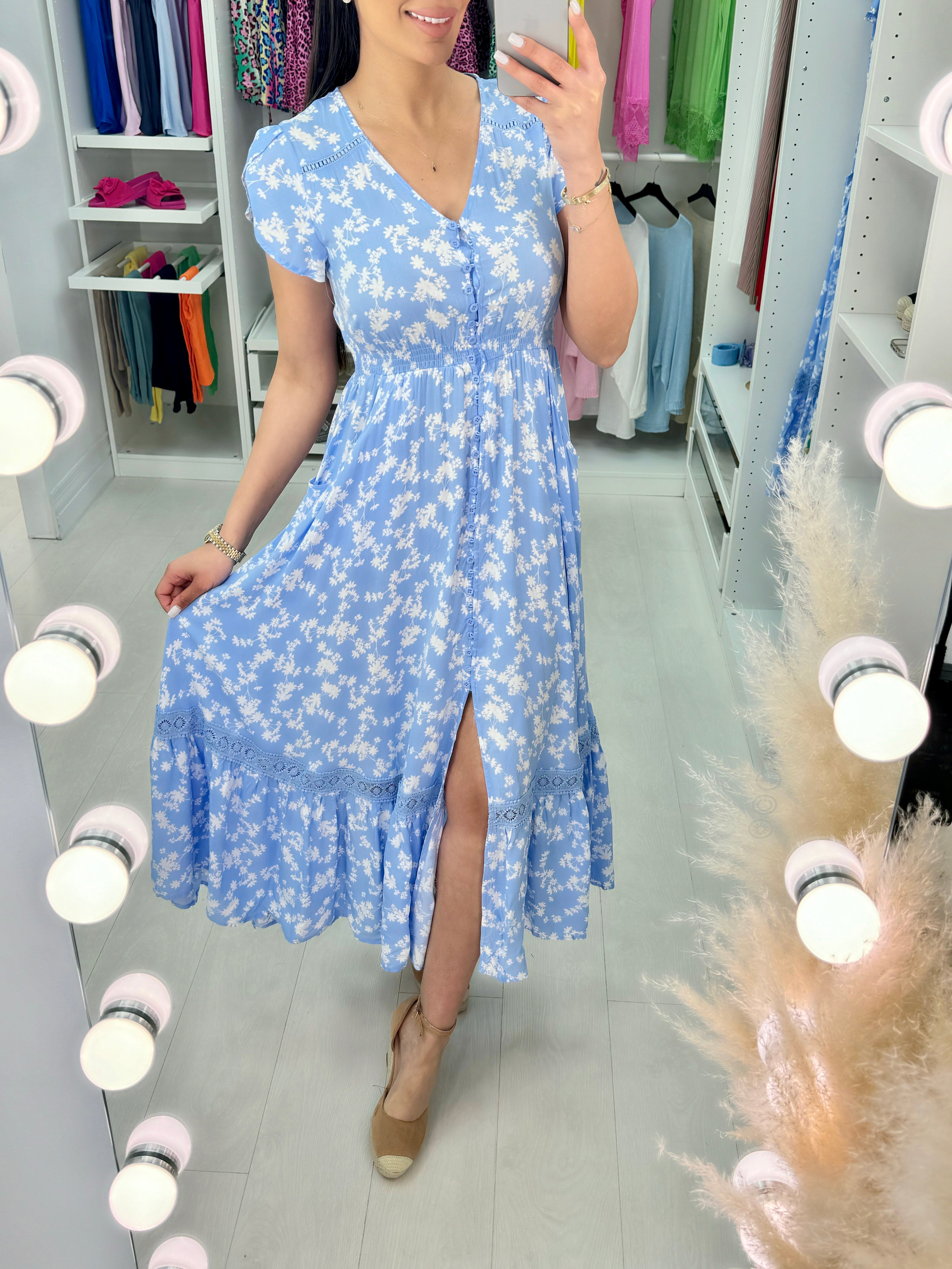 Darya Flower Print Ruffle Hem Maxi Dress