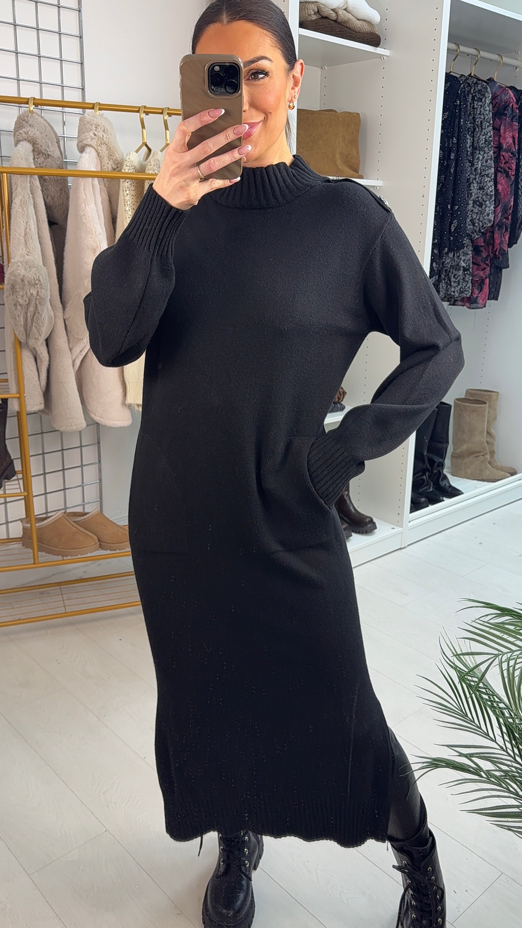 Keliah Plain Heart Embellished Sleeve Jumper Dress