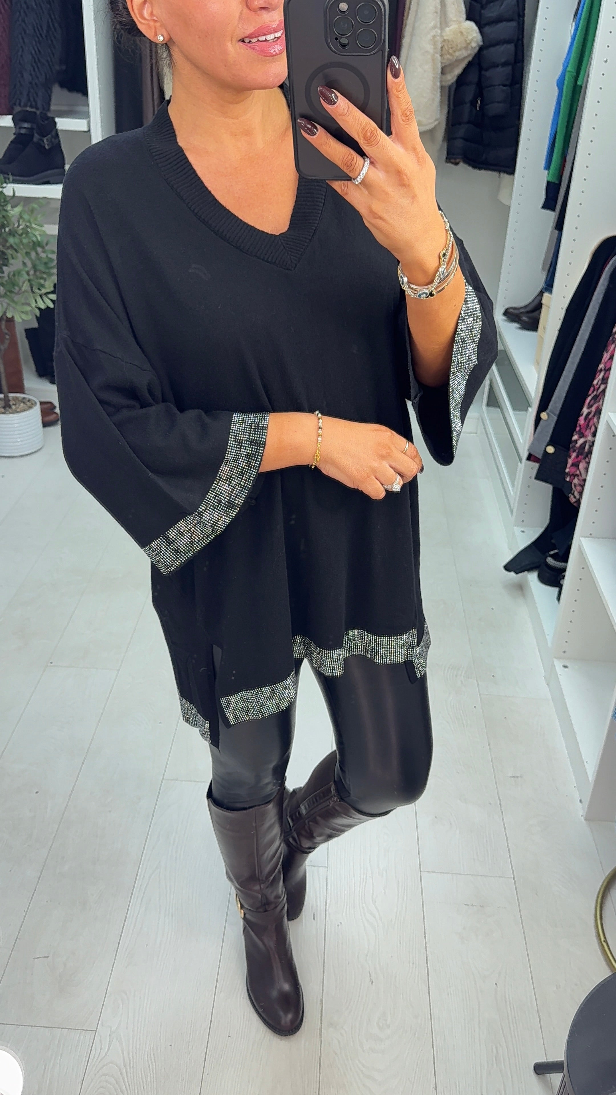 Janet Diamante Trim V-neck Jumper