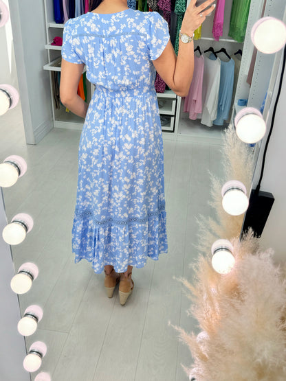 Darya Flower Print Ruffle Hem Maxi Dress