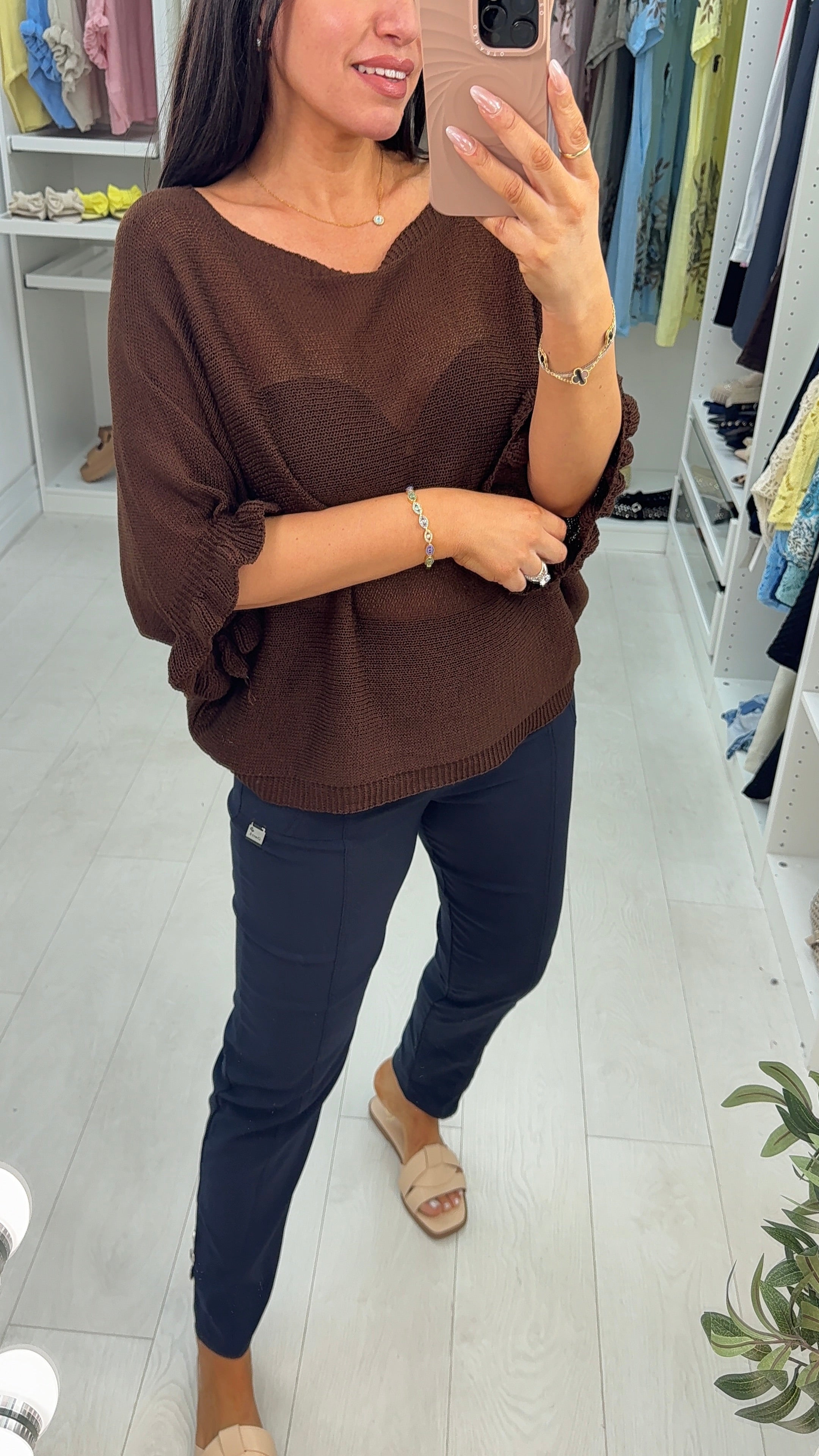 Synthia Frill Sleeve Thin Knit Jumper