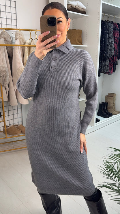 Viola High Neck Button Detail Jumper Dress