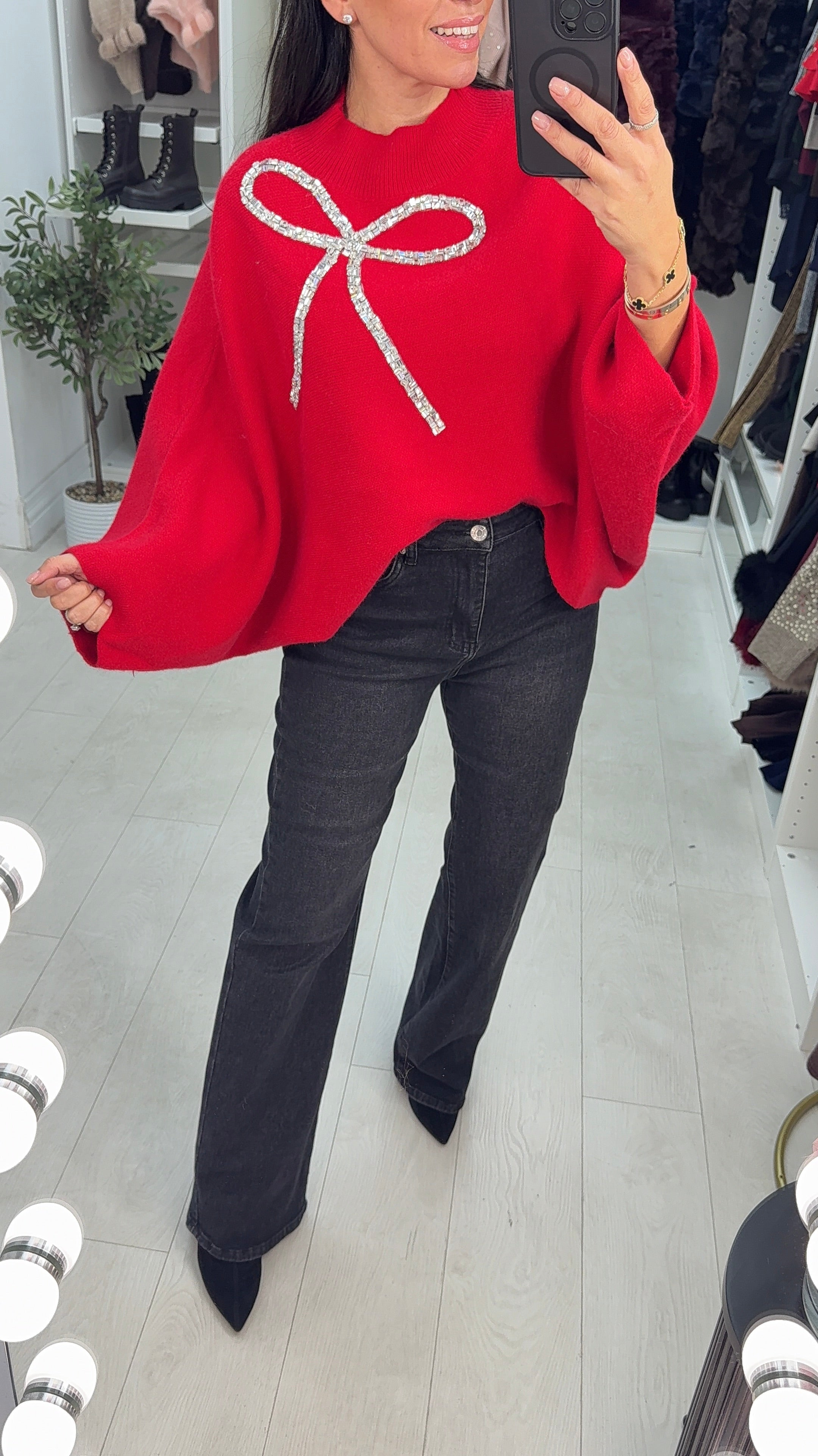 Laureen Crystal Bow Detail Knit Jumper