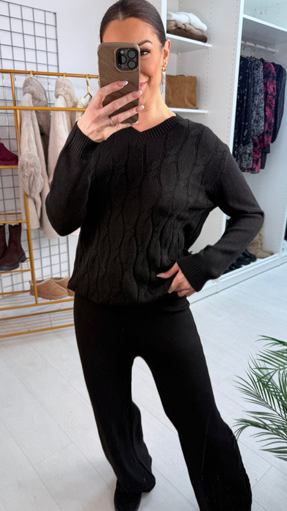 Tianna Plain Cable Knit Loungewear Set