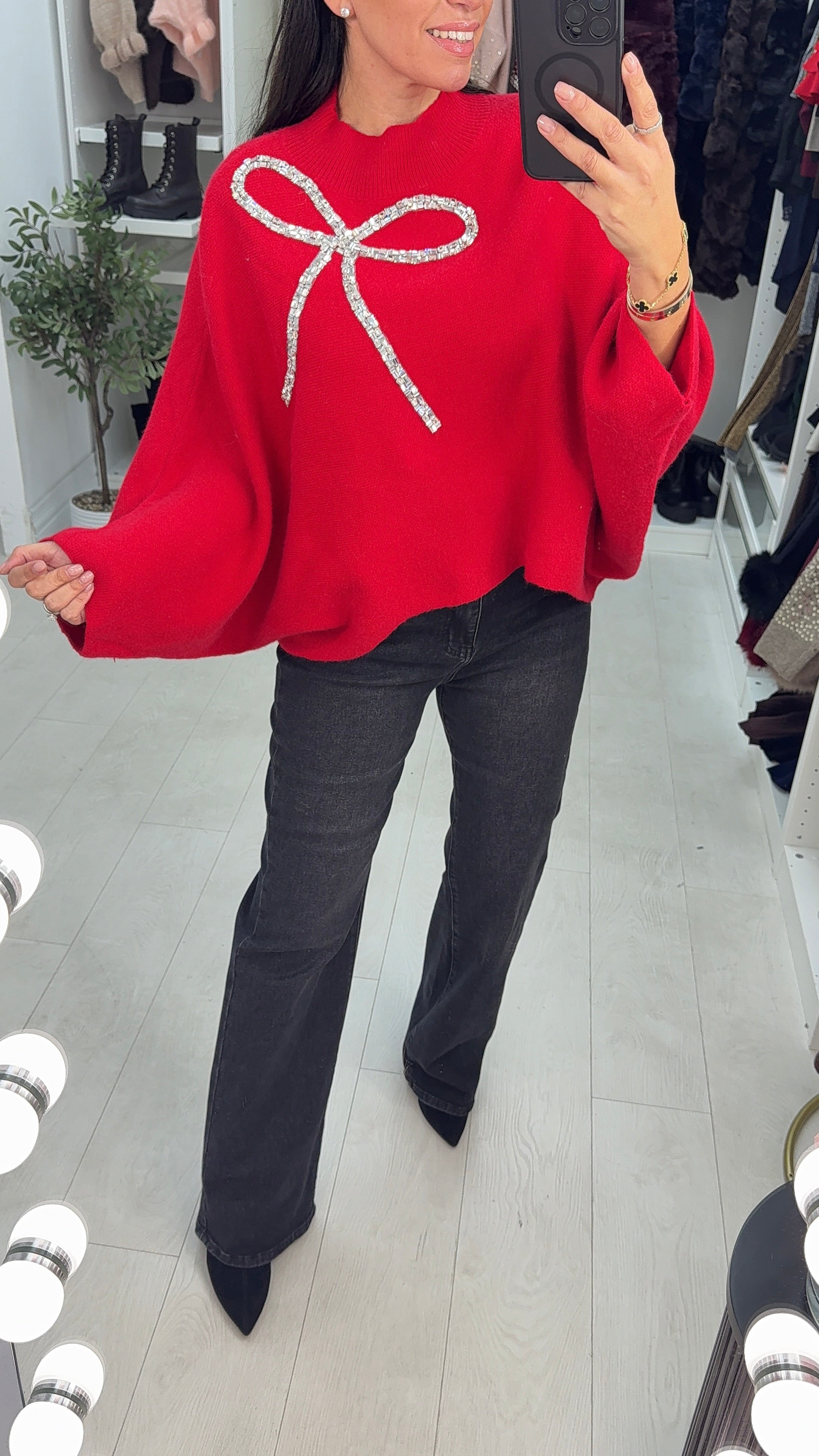 Laureen Crystal Bow Detail Knit Jumper