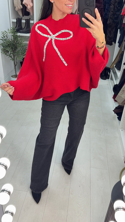 Laureen Crystal Bow Detail Knit Jumper