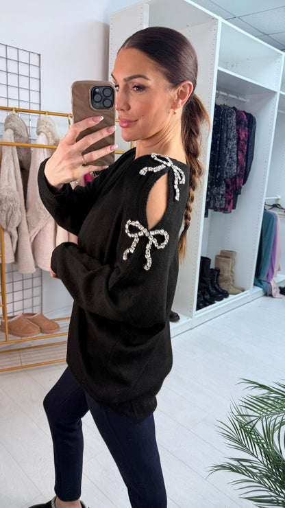 Primrose Gem Bow Detailed Cold Shoulder Jumper