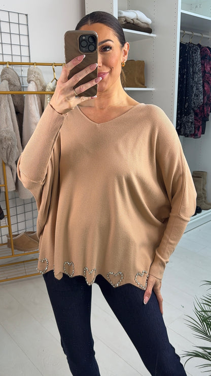 Iris Scallop Hem Diamante Heart Jumper