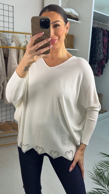 Iris Scallop Hem Diamante Heart Jumper
