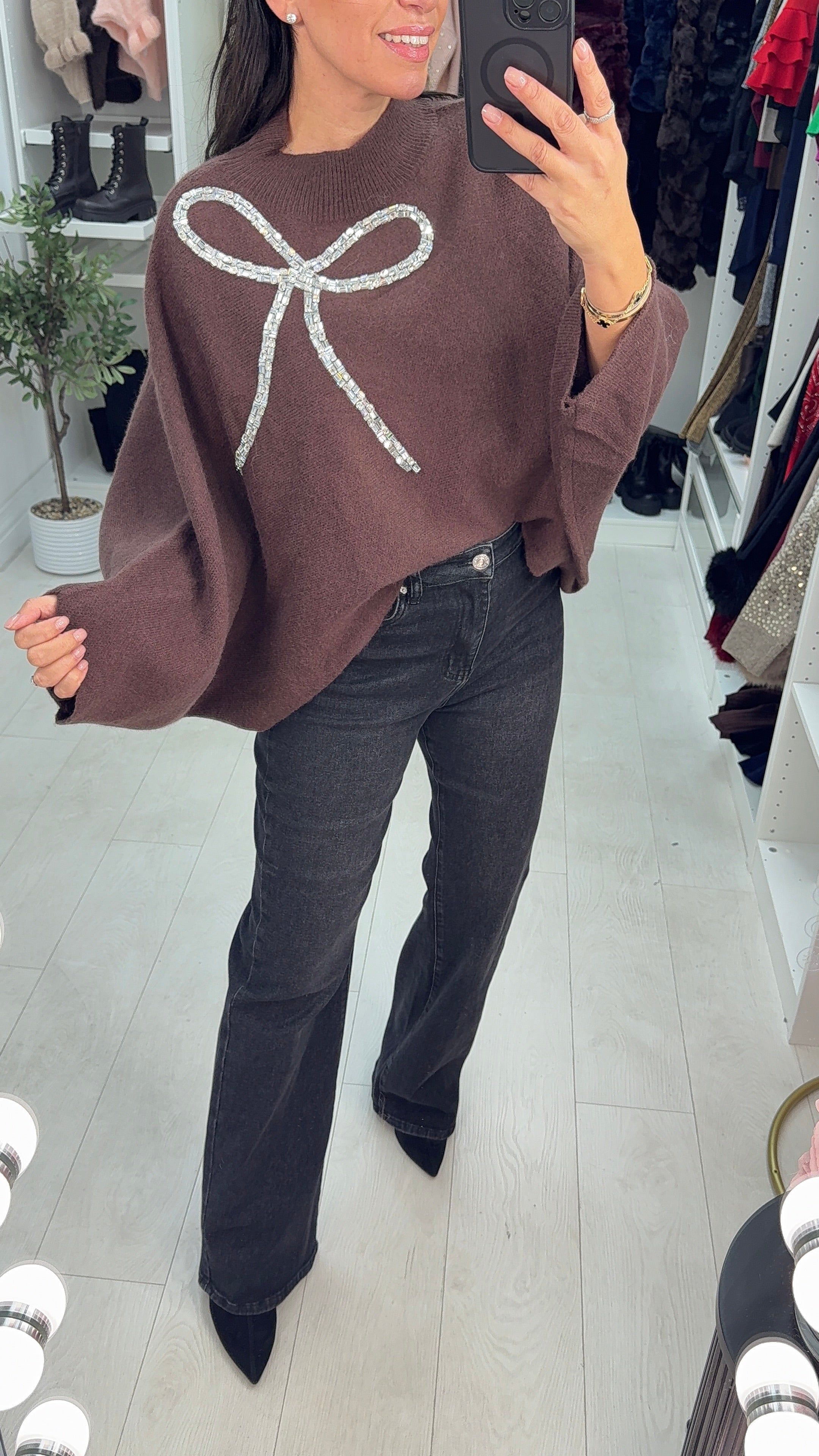 Laureen Crystal Bow Detail Knit Jumper