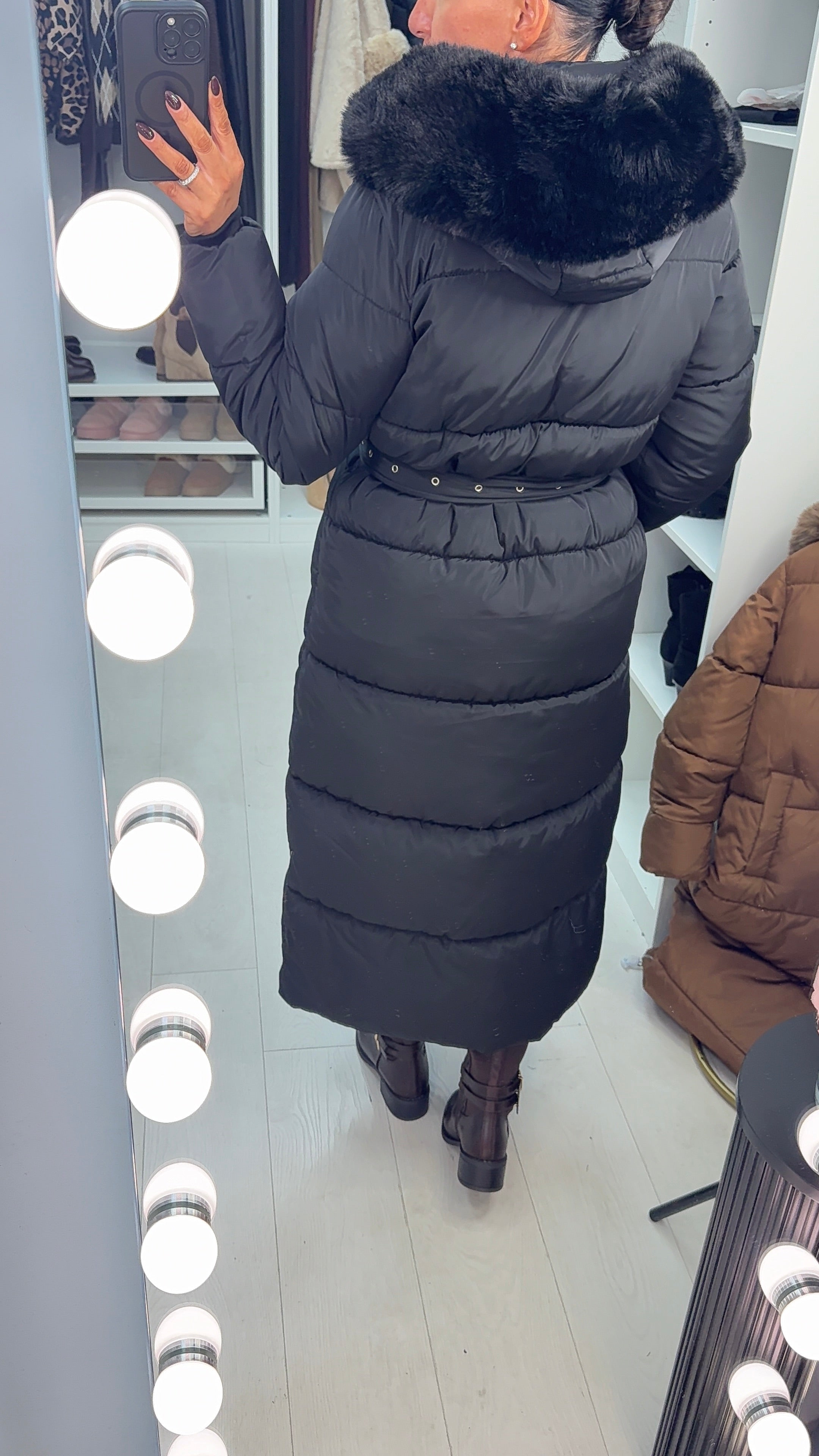 Ceri Padded Faux Fur Hooded Longline Coat