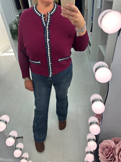 Yvonne Plain Denim Trim Knitted Cardigan