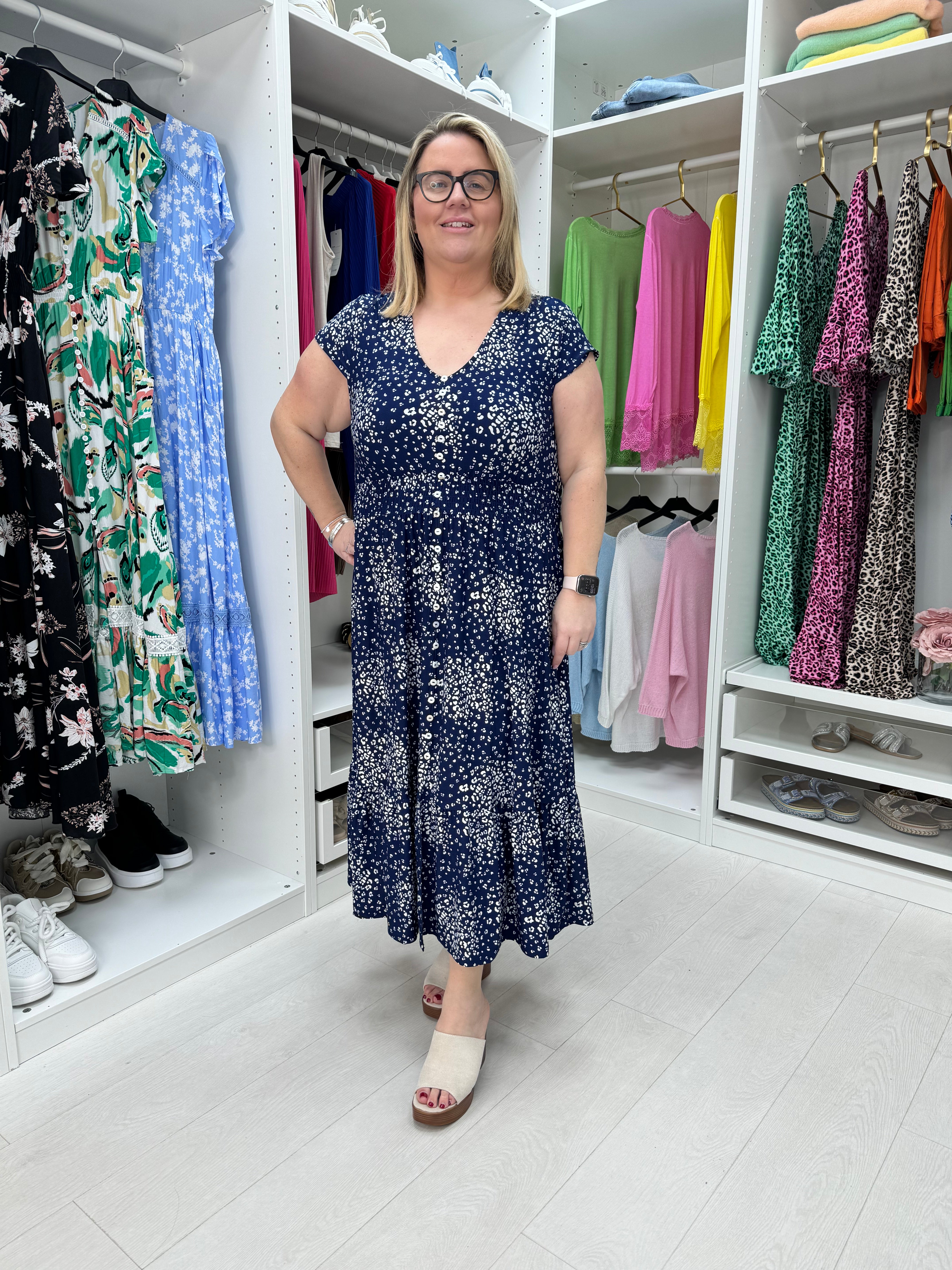 Allegra Printed Button Detail Curved Magic Dress