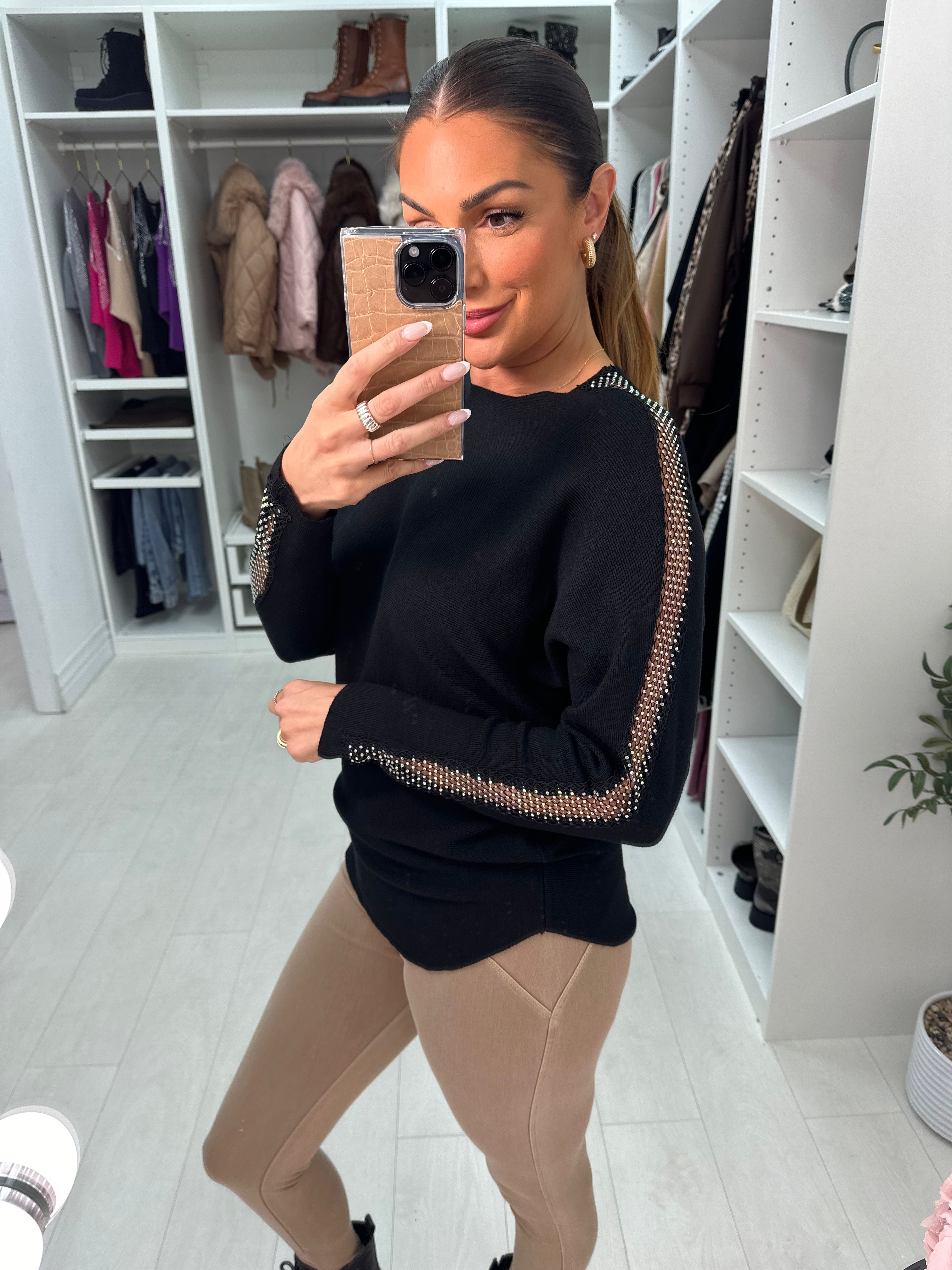 Millie Diamond Mesh Embellished Long Sleeve Jumper