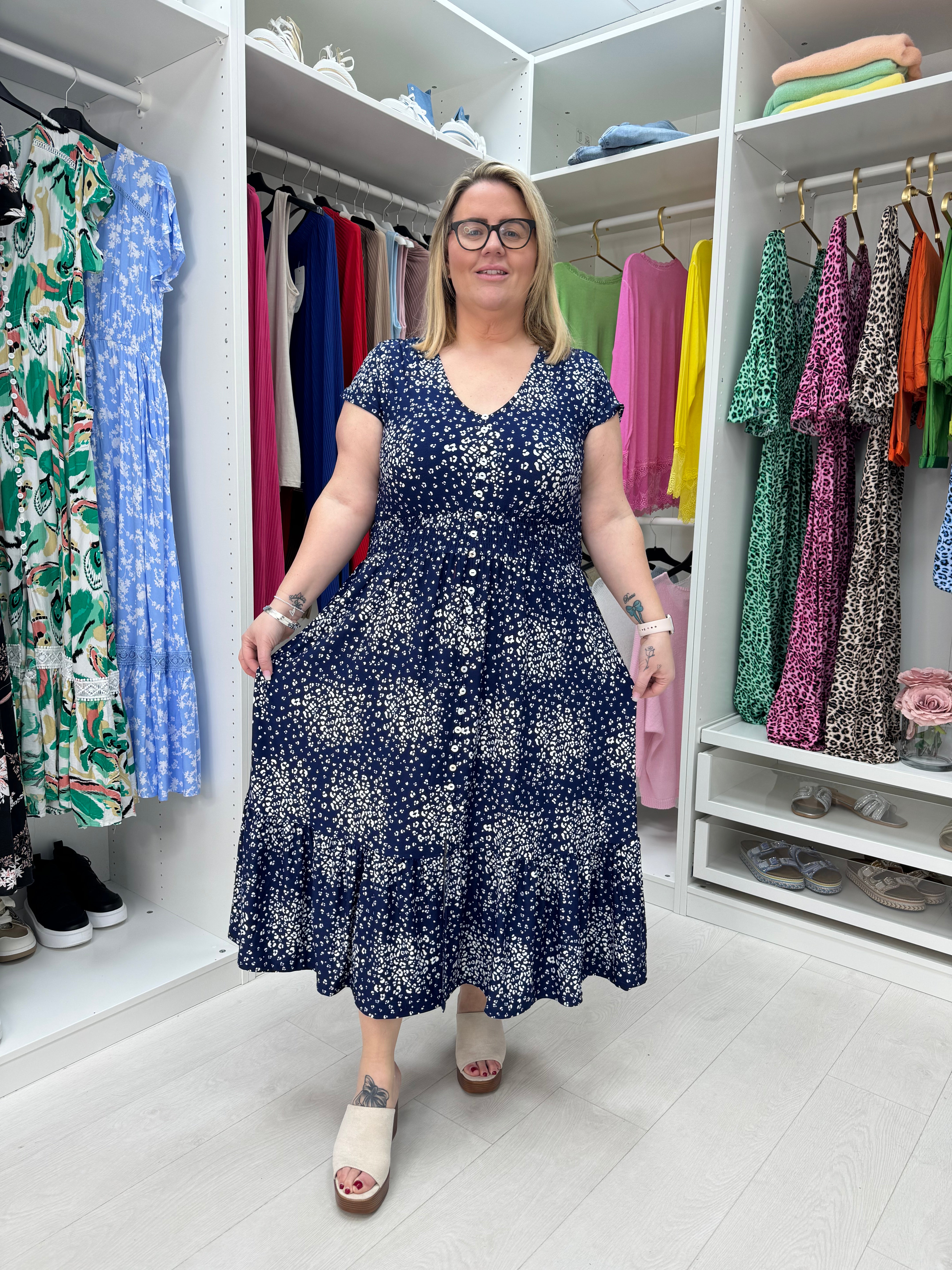 Allegra Printed Button Detail Curved Magic Dress