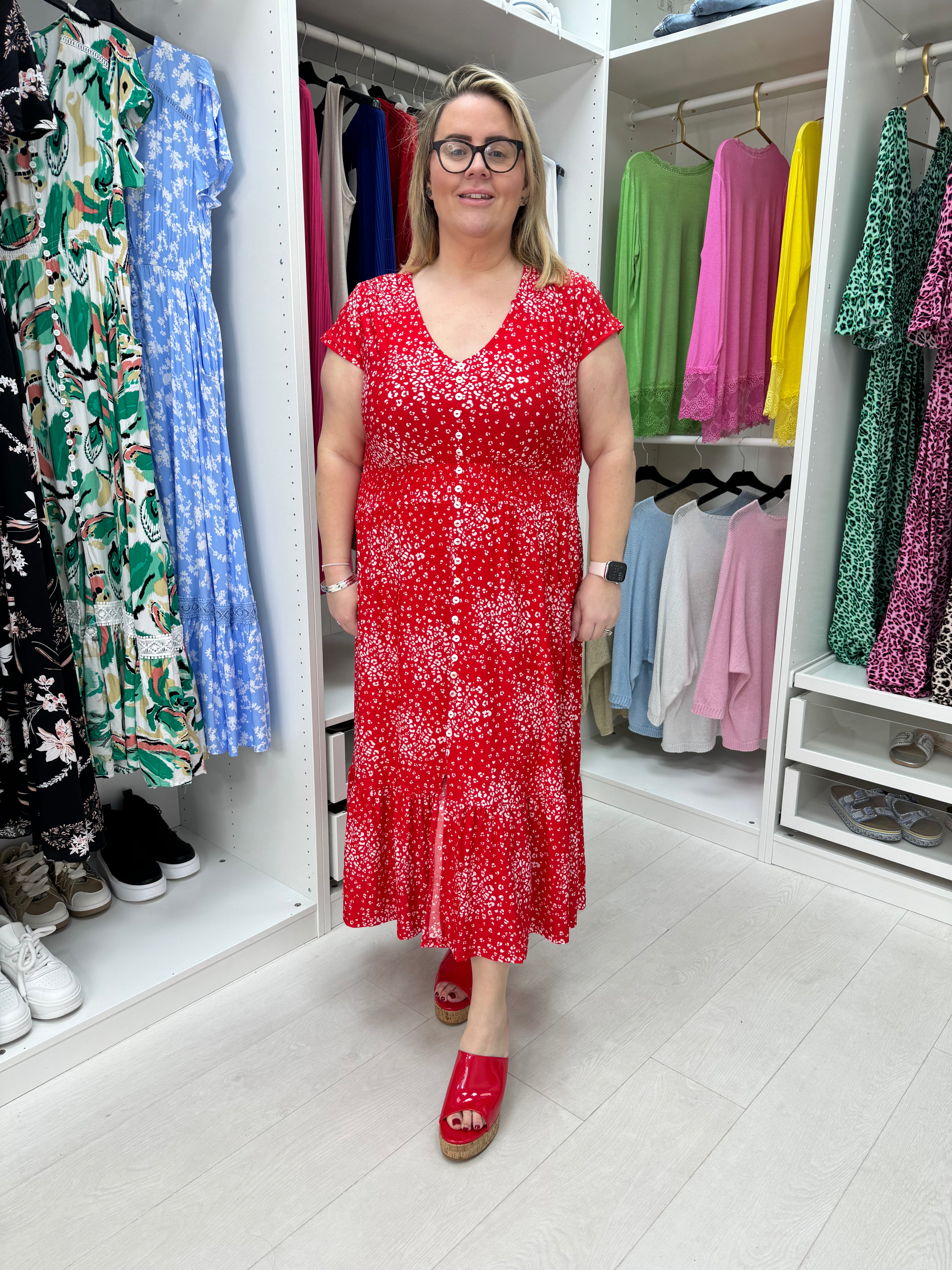 Allegra Printed Button Detail Curved Magic Dress