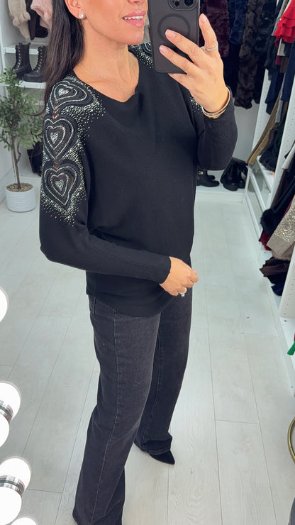 Hollis Embellished Sleeve Ribbed Knit Jumper