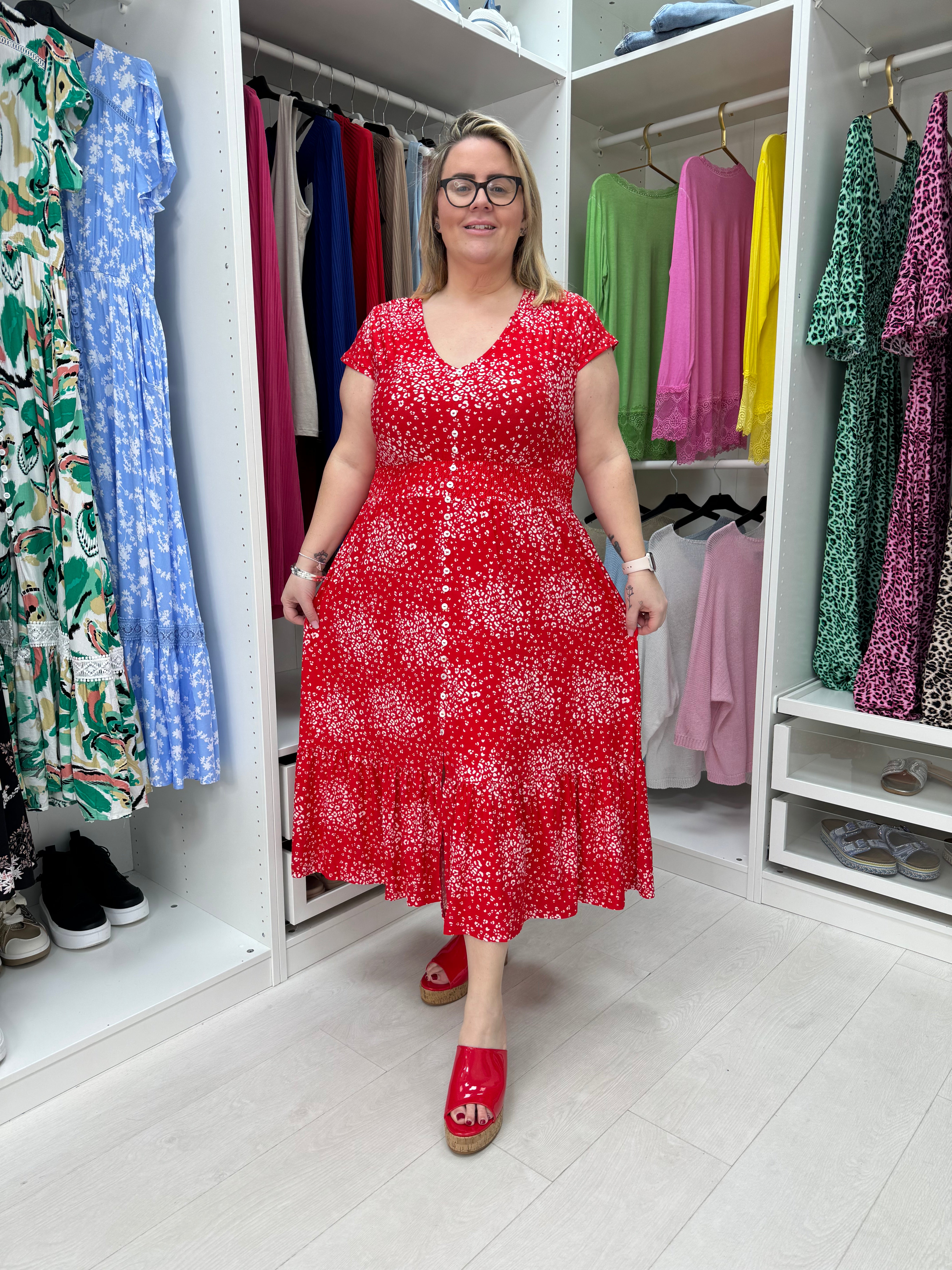 Allegra Printed Button Detail Curved Magic Dress