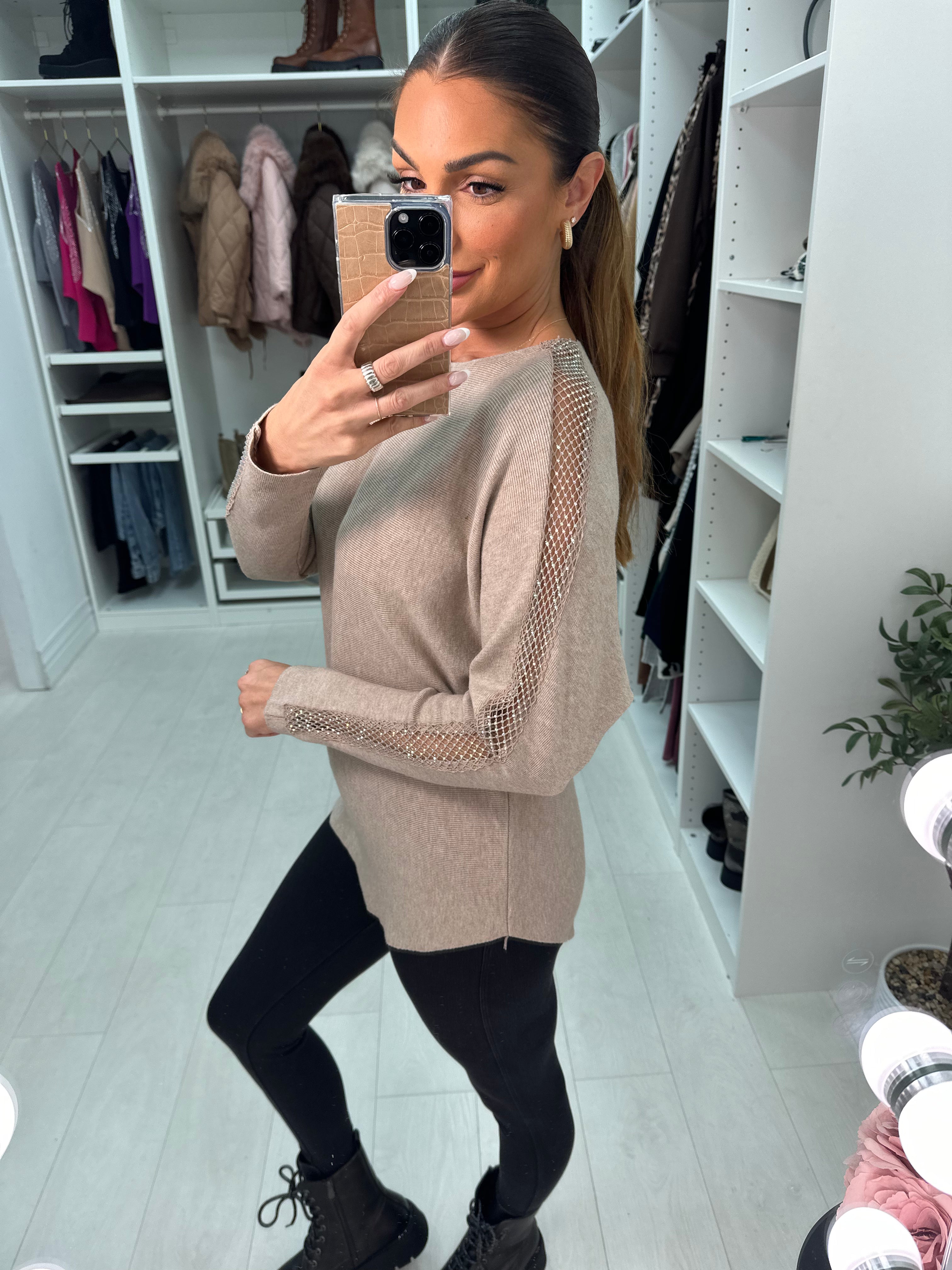 Millie Diamond Mesh Embellished Long Sleeve Jumper