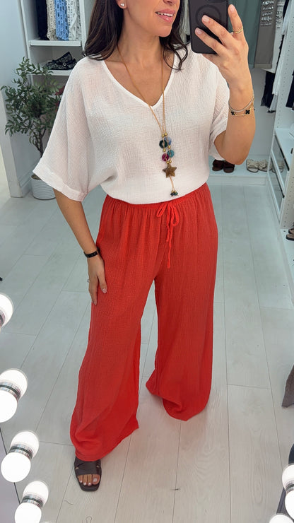 Tinsley Plain Textured Wide Leg Trousers