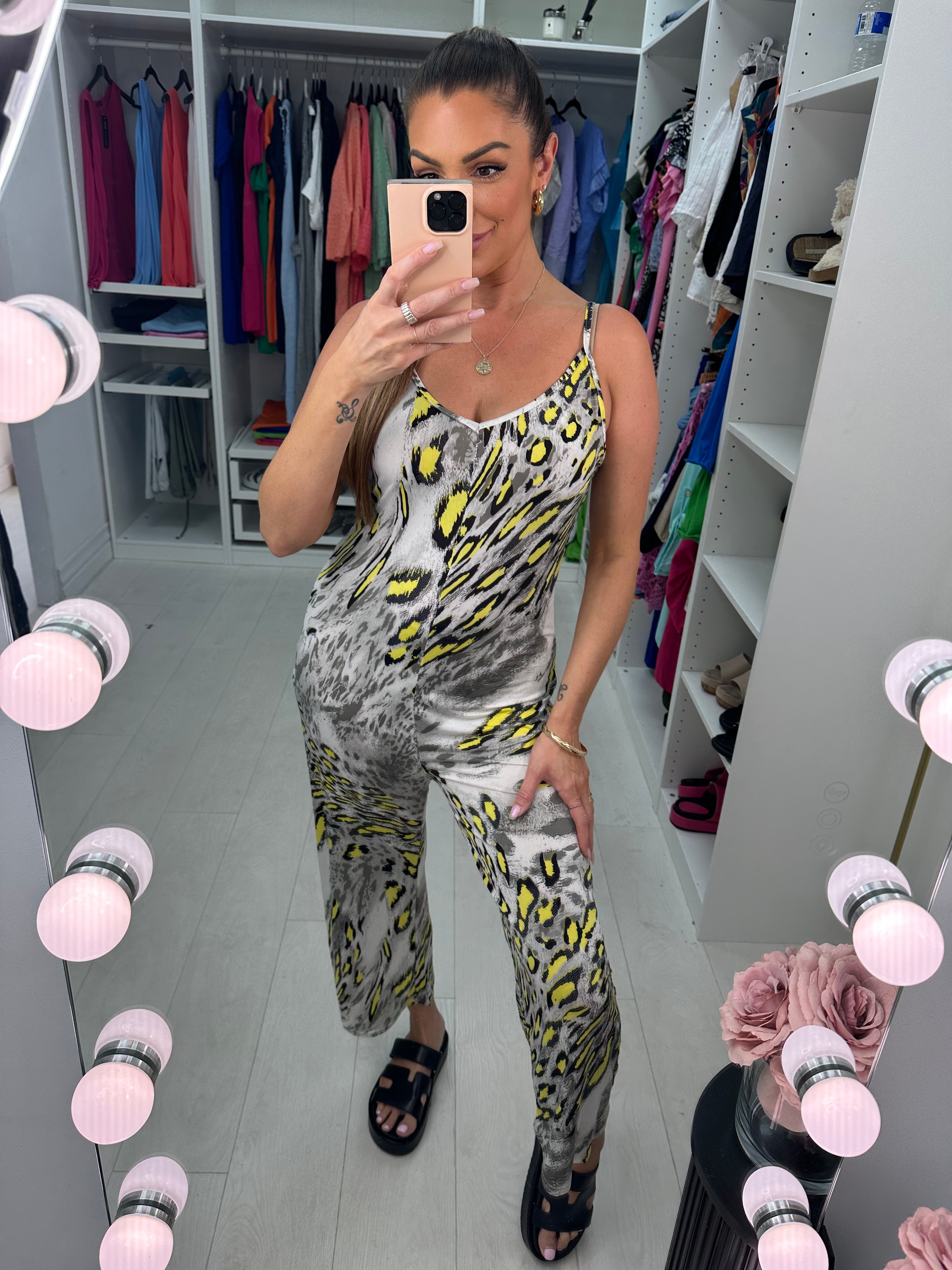 Laila Tiger Print Spaghetti Strap Cropped Jumpsuit