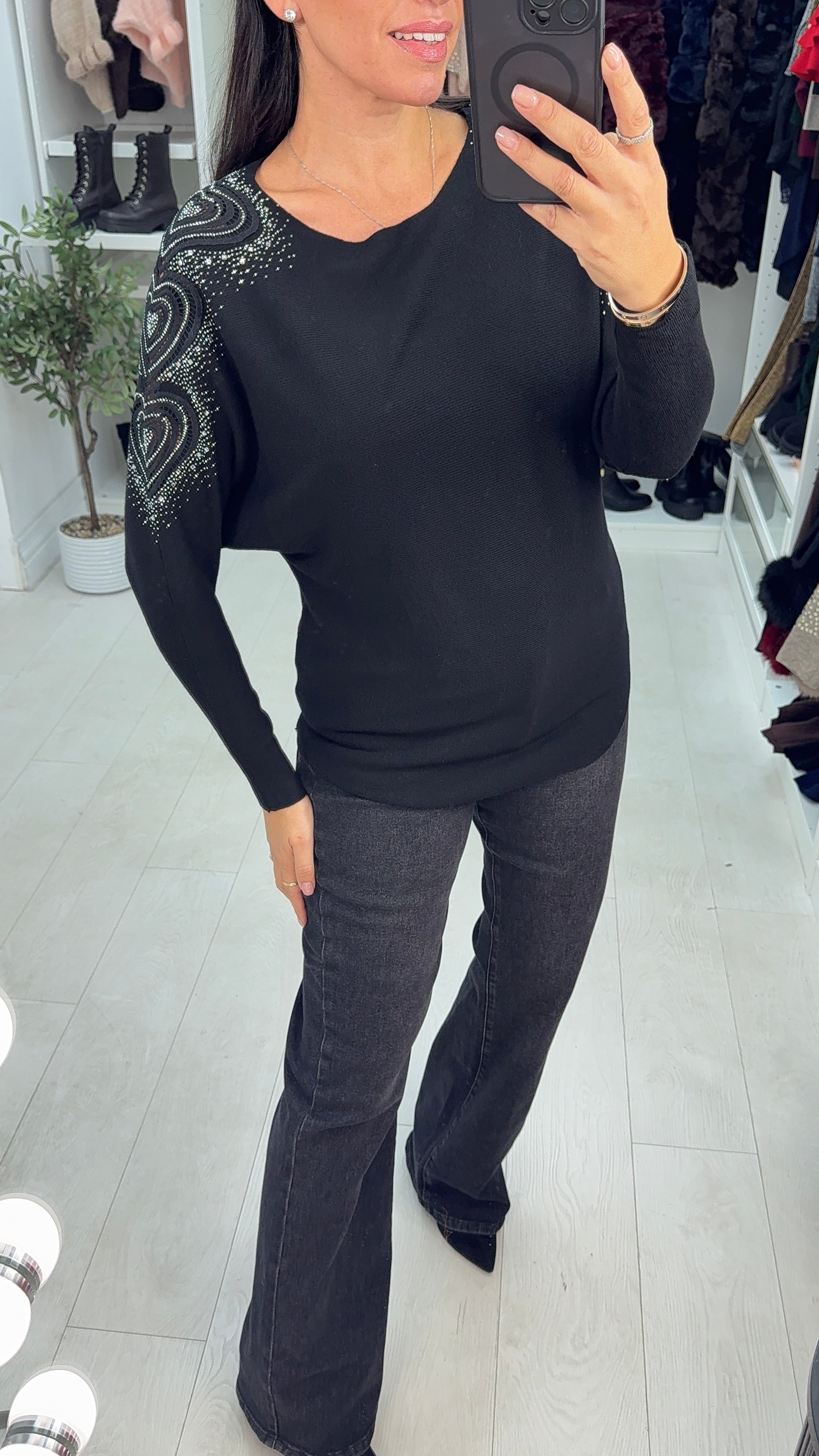 Hollis Embellished Sleeve Ribbed Knit Jumper