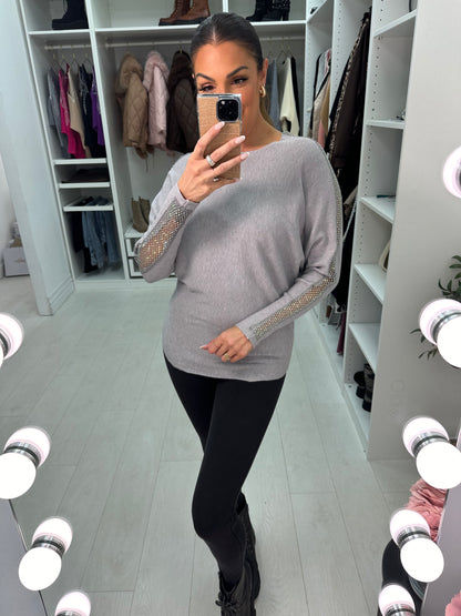 Millie Diamond Mesh Embellished Long Sleeve Jumper