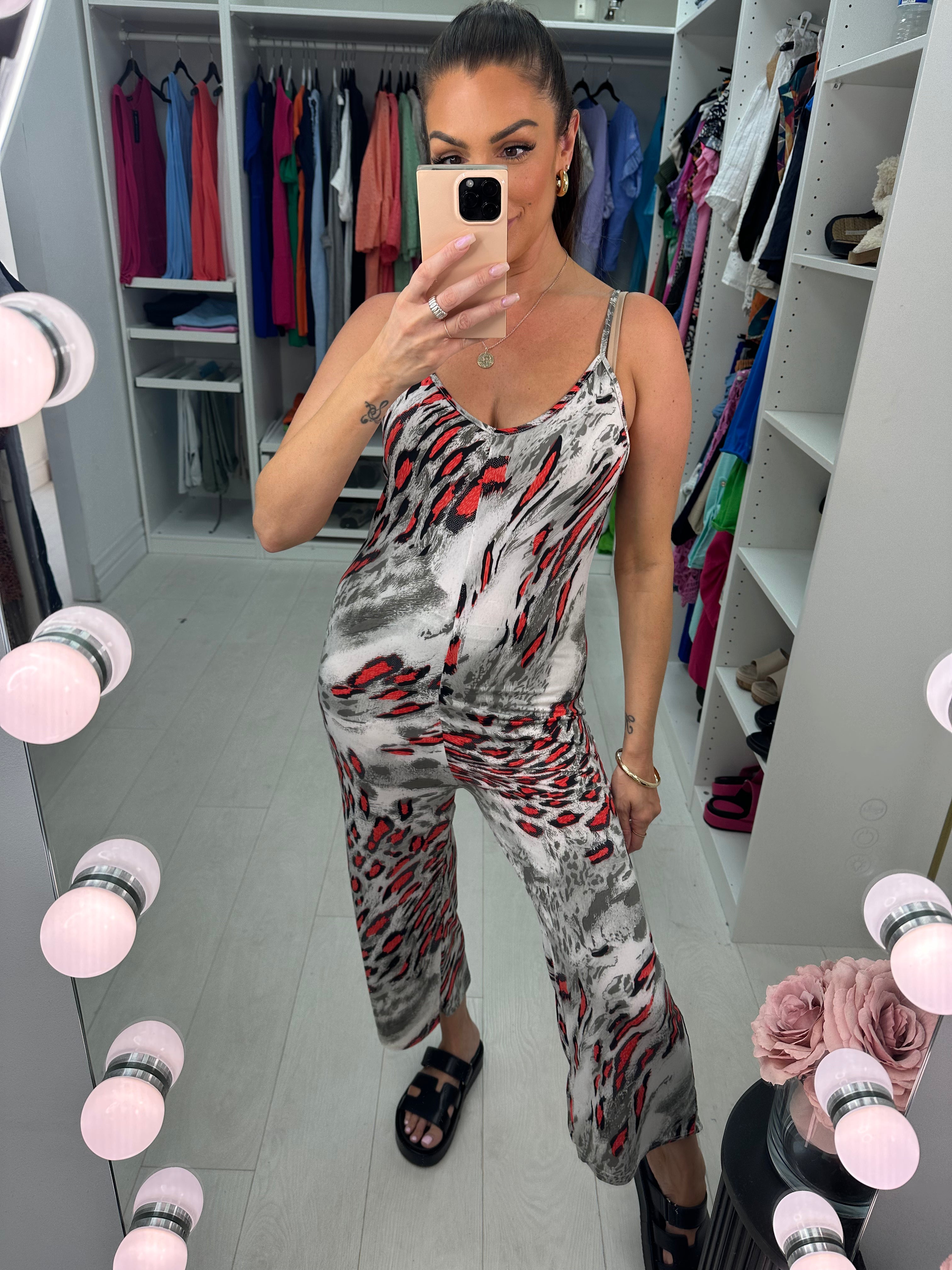 Laila Tiger Print Spaghetti Strap Cropped Jumpsuit