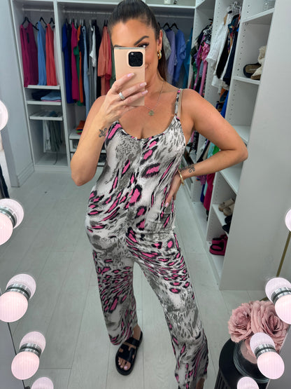 Laila Tiger Print Spaghetti Strap Cropped Jumpsuit