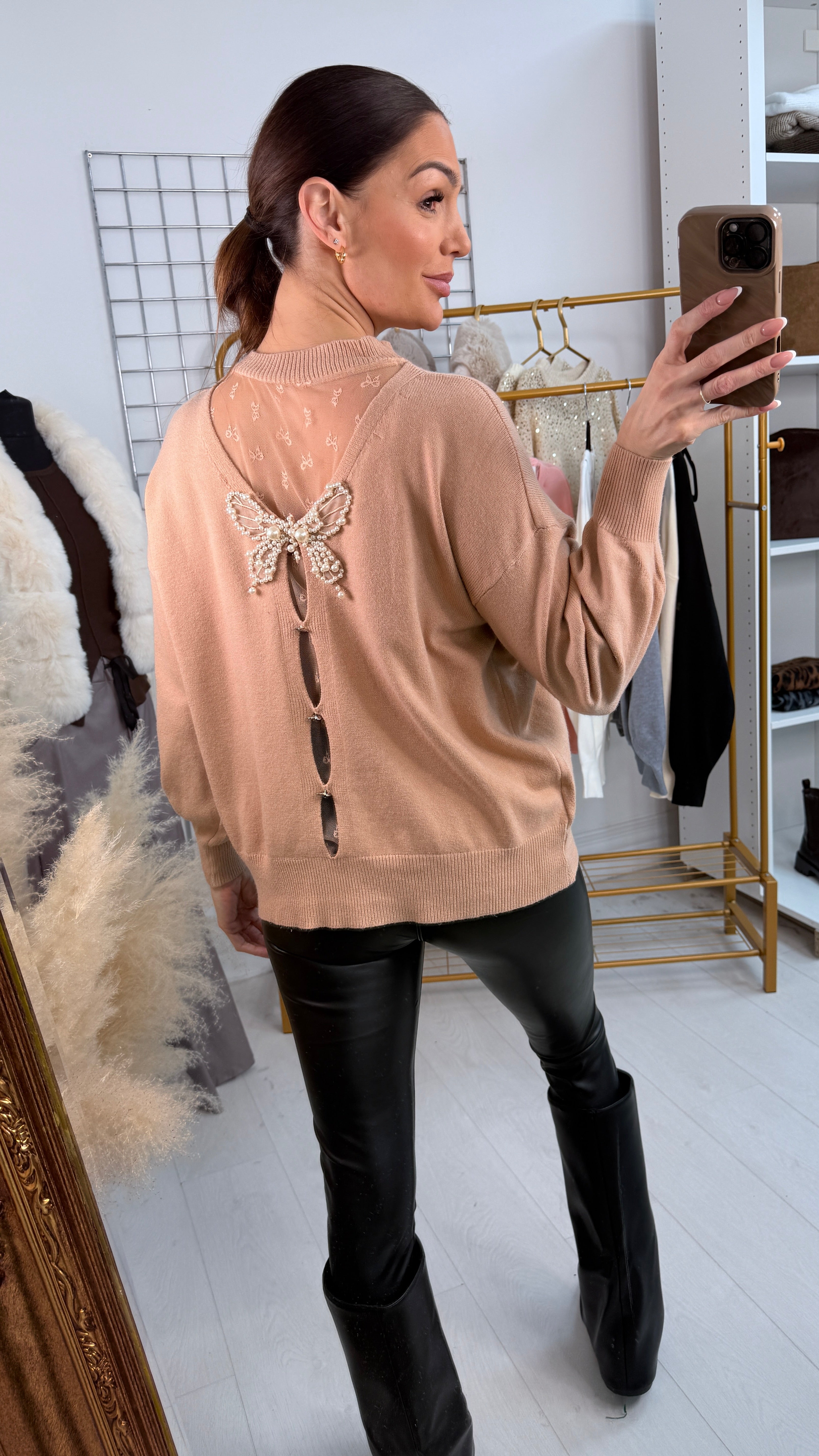 Kristina Plain Pearl Butterfly Back Jumper