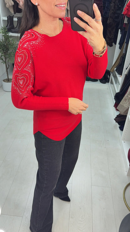 Hollis Embellished Sleeve Ribbed Knit Jumper