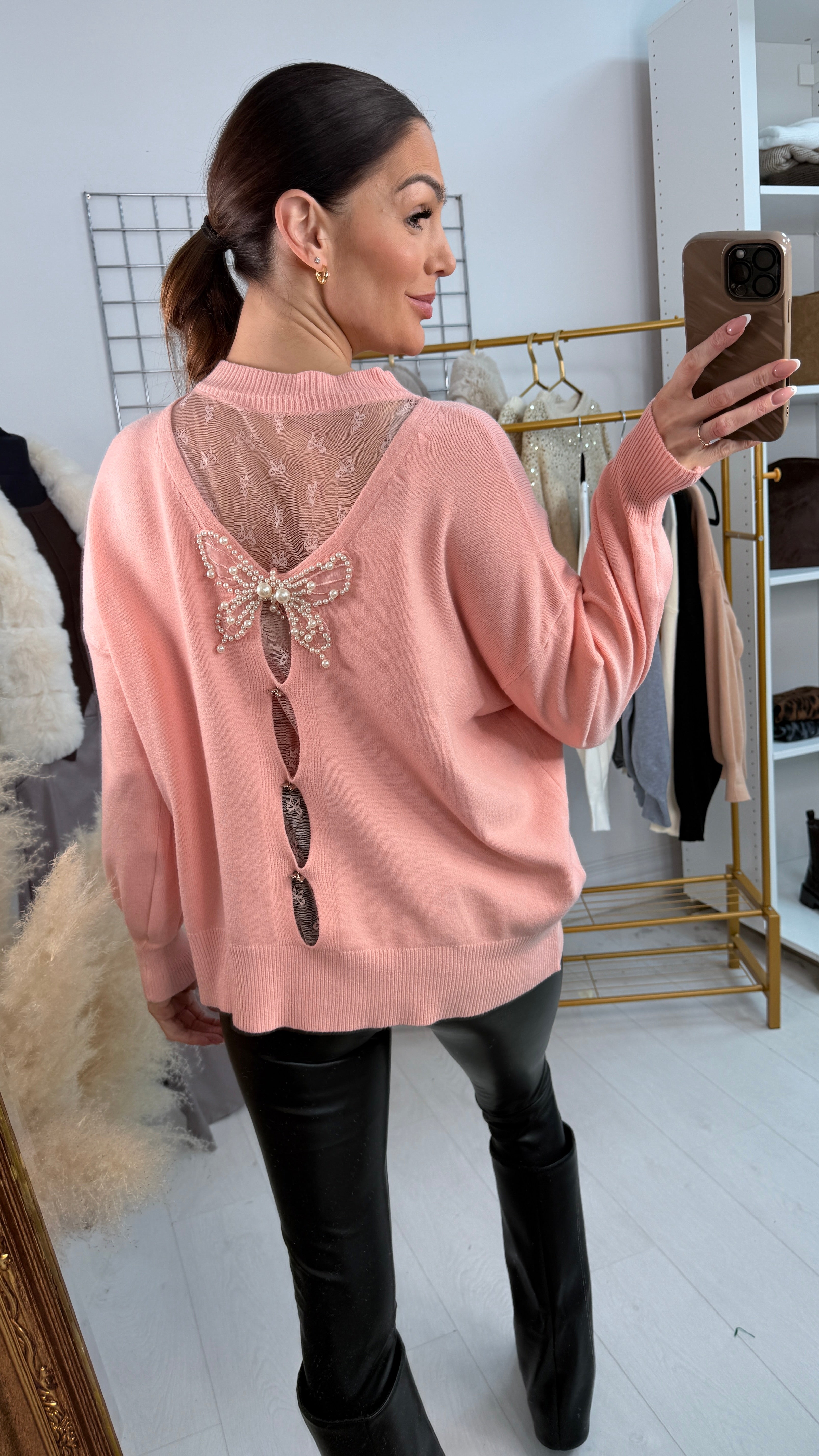 Kristina Plain Pearl Butterfly Back Jumper