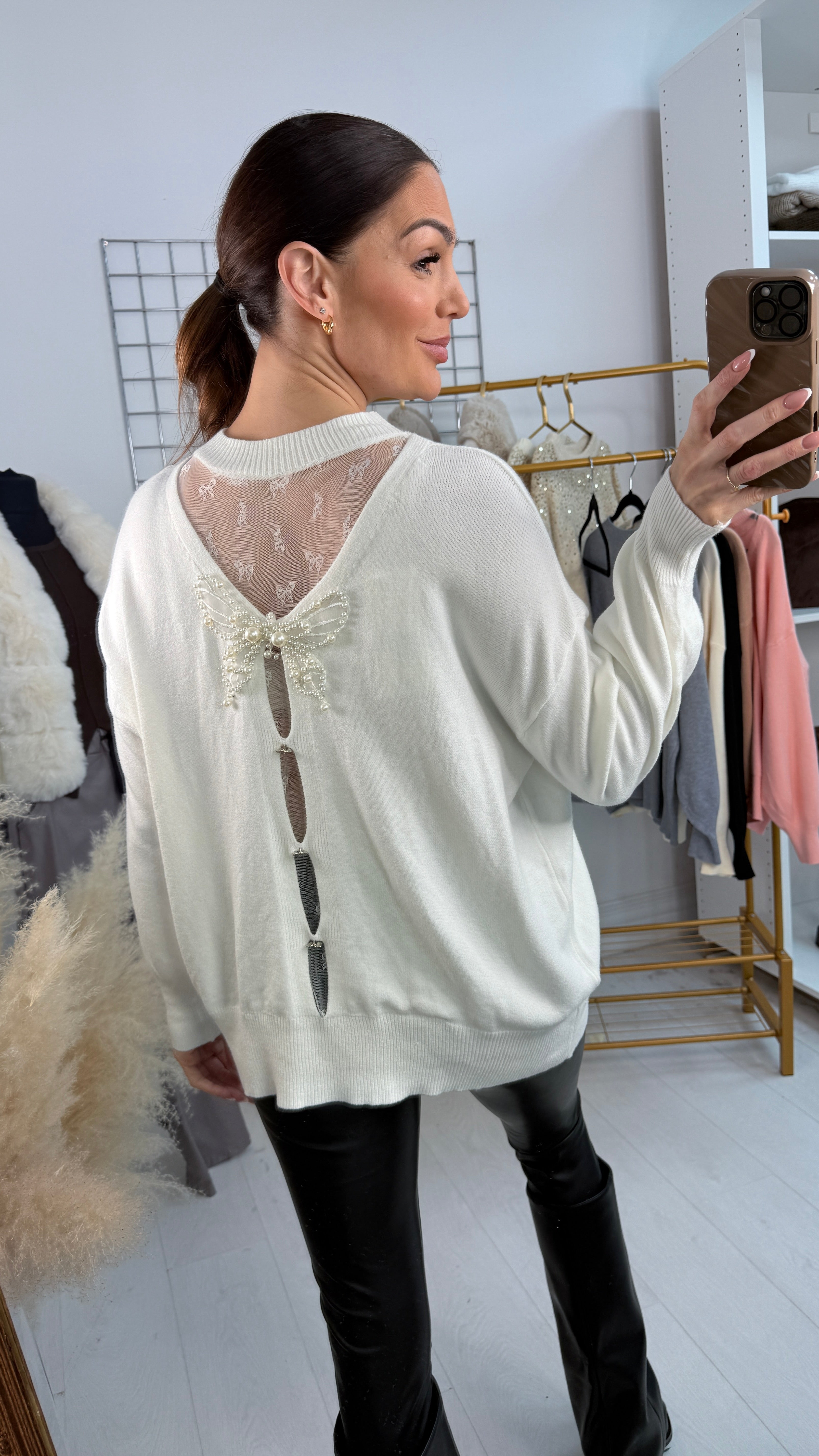 Kristina Plain Pearl Butterfly Back Jumper